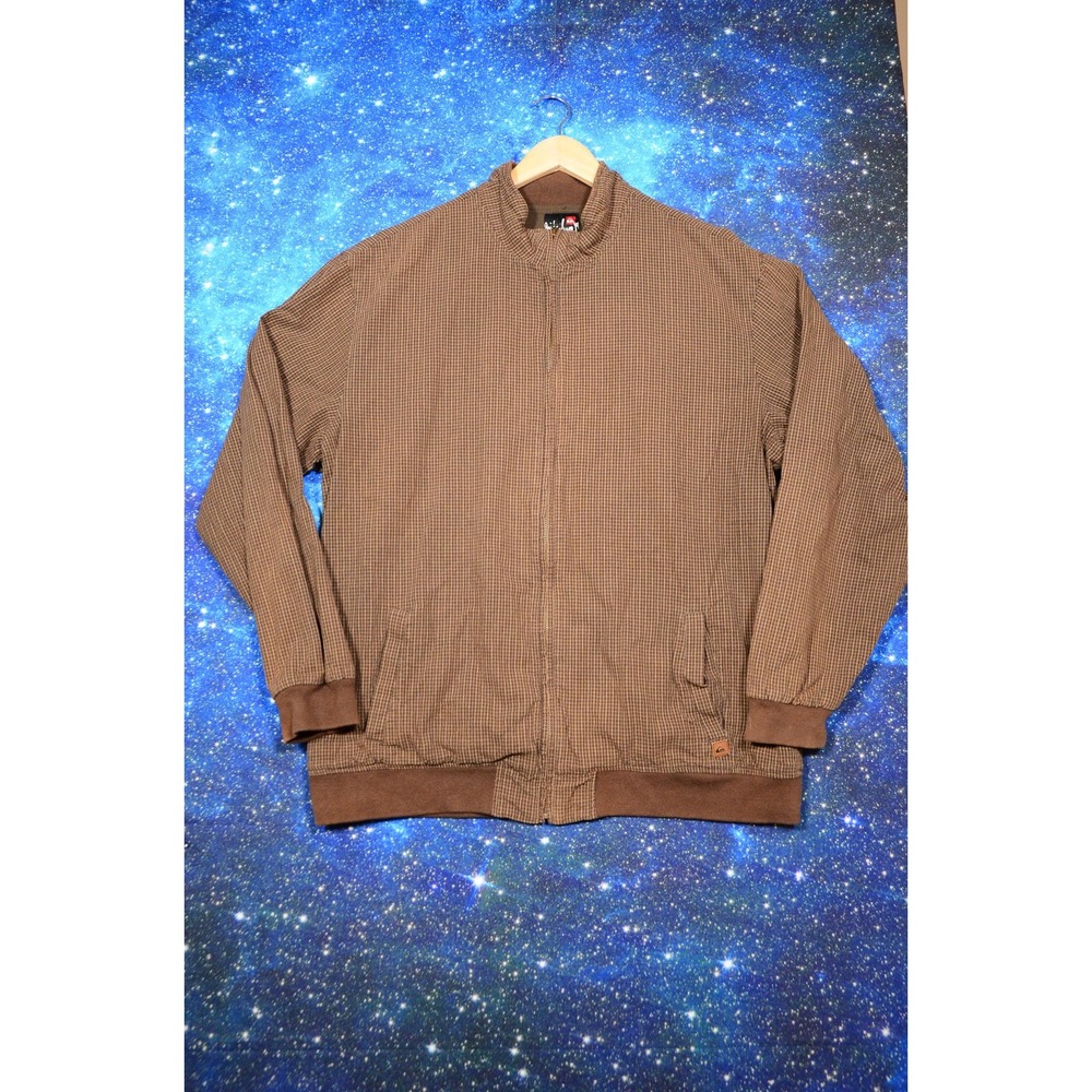 Quiksilver Jacket Mens 2XL Brown Check Bomber Full Zip Lined Collared Casual